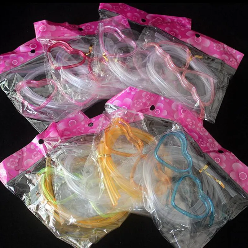 2018 New Love Heart Star Shaped Eye Glasses Straws Funny Lazy Drinking