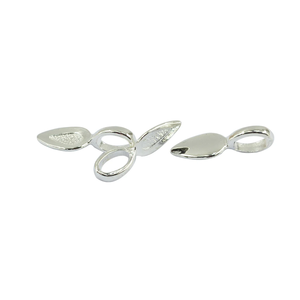 100Pcs Drop Leaf Glue on 21mm Bail Pendant Cabochon DIY Jewelry Silver White