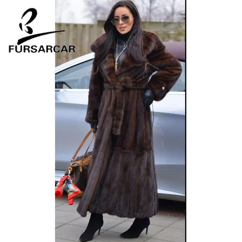FURSARCAR 2020 новые роскошные шубы из натурального меха норки 120 см длинная куртка с