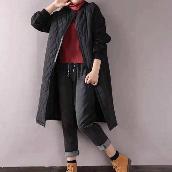 

2019 New Autumn Winter Women's Parka Coat Warm Jacket Women Thin Cotton Quilted Coat Plus Size Stand Collar Black Parkas DF893