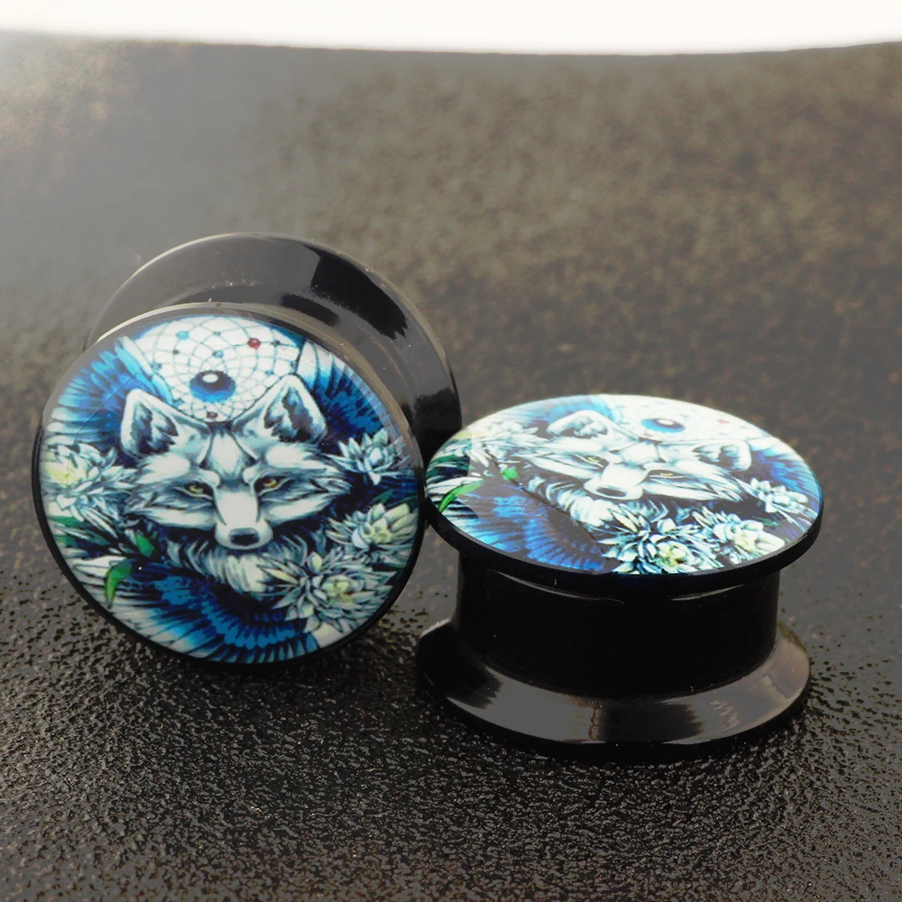 TIANCIFBYJS Black Acrylic Ear Gauges Plugs Earring Plugs Logo Internally Threaded Screw fit Flesh Tunnels Body Piercing Jewelry