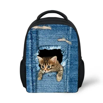 

ThiKin Denim Cat Dog Print Small School Bags For Girls Cute Backpack For Children Kindergarten Baby Schoolbag Kids Mochila