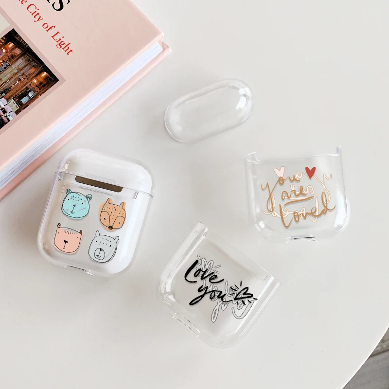 

Hard PC Pleastice Transparent Case Cover for AirPods 1 2 Lovely Cartoon Wireless Earphone Charging Box Cover Bag for AirPods