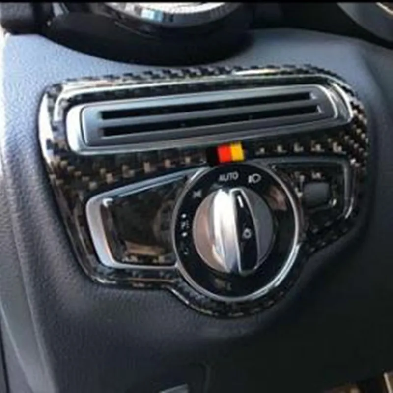 Для Mercedes C Class W205 C180 C200 GLC автомобильные аксессуары из углеродного волокна Рама переключателя фар Накладка стайлинга автомобилей Стикеры 3D