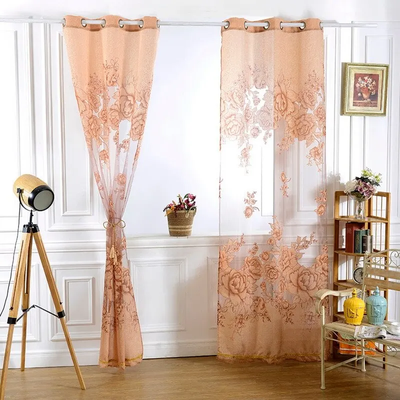 Venta caliente cortinas Semi blackout hilado cortinas de peonía impresión gruesa tul ventana Venta caliente cortinas Semi blackout hilado cortinas de peonía impresión gruesa tul ventana