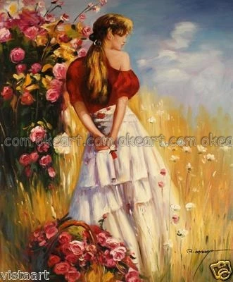 oil paintings on canvas free shipping Flowers decoration Woman Picking