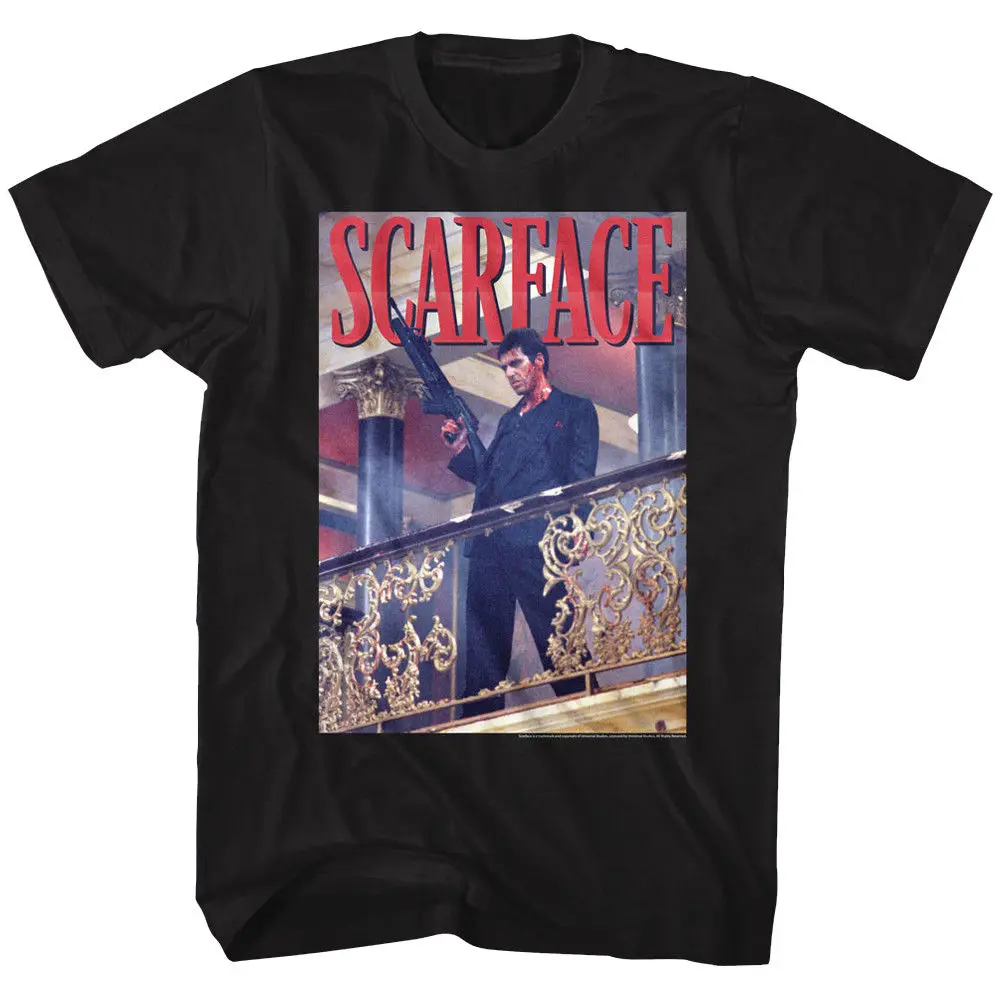 MENS OFFICIAL Scarface Movie AL PACINO T SHIRT RAILING SHOT BLACK