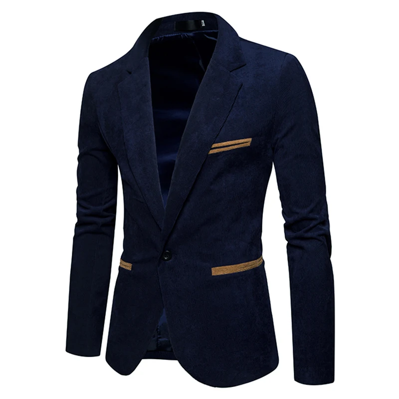 New 2018 winter spring men casual suit men pop turn-down collar Corduroy Worsted Fabric pocket  Button decorate men's suit coat
