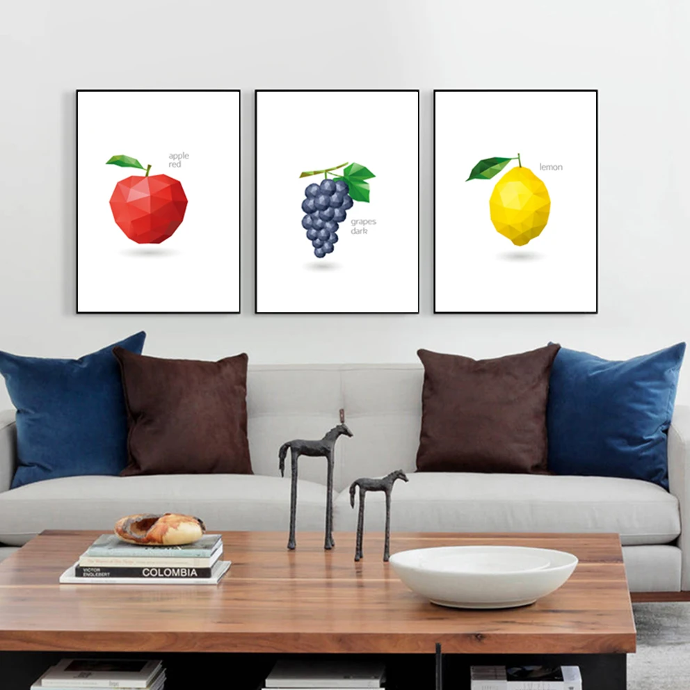 Sederhana Polygon Mosaik Buah Lukisan Canvas Art Print Poster