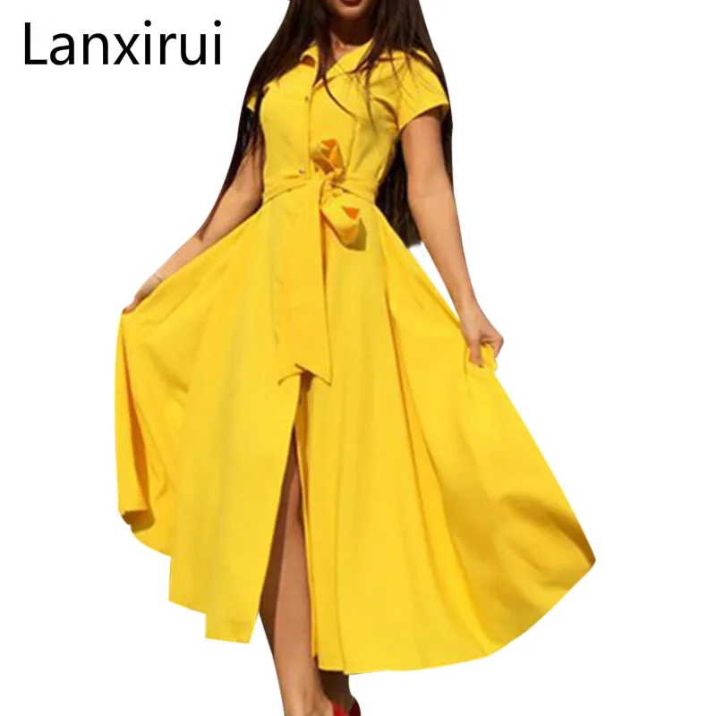 

2018 Summer Long Maxi Dress Women Open Slit Button Short Sleeve Long Shirt Dress Female Elegant Boho Beach Dresses Vestido