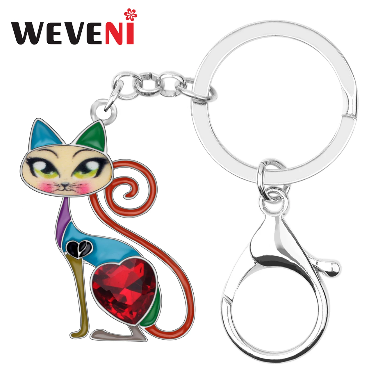 

WEVENI Enamel Alloy Rhinestone Kitten Cat Key Chains Keychain Pendant Fashion Animal Jewelry For Women Girls Bag Car Charms Gift