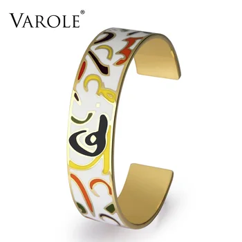 

VAROLE Greetings Text Color Enamel Cuff Bracelets & Bangles For Women Charm Bangle Party Trendy Bracelet Jonc Jewelry Gift