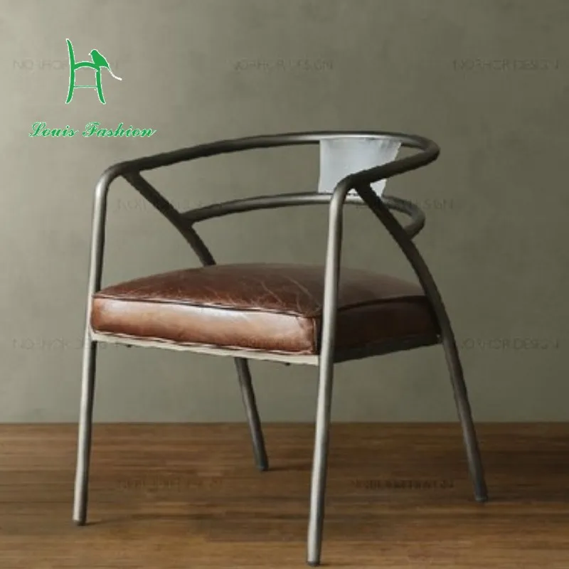 Американский кантри винтажное кожаное круглое кресло из железа кофейное кресло - Цвет: Черный