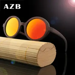 AZB Ретро Дизайнерские деревянные поляризованные солнцезащитные очки Мужские/Женские бамбуковые очки круглая рамка солнцезащитные очки
