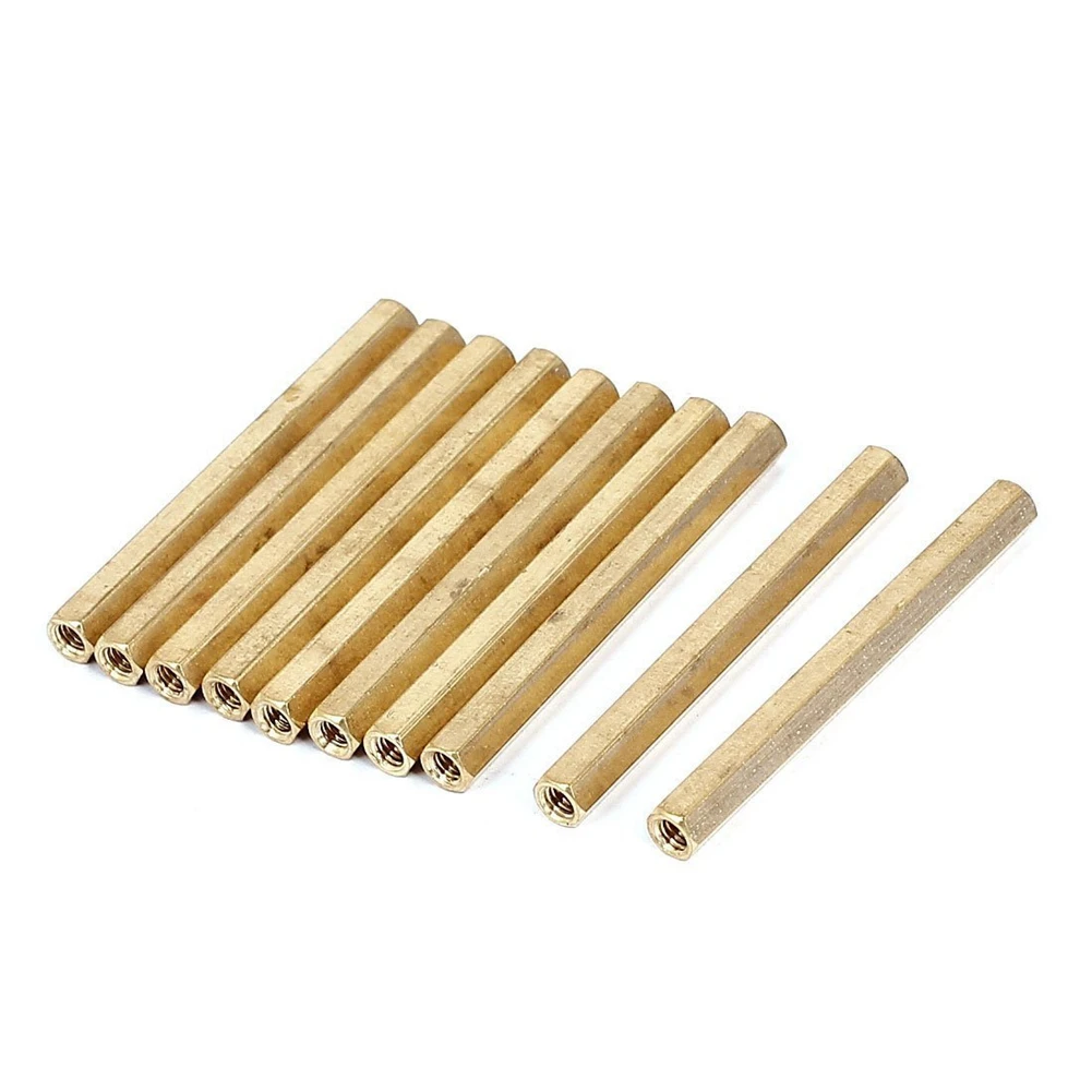 

M4 x 60mm Female Threaded Brass Hex Standoff Pillar Spacer Nut 10pcs