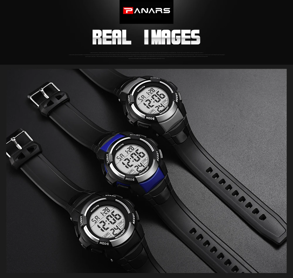 PANARS цифровые спортивные часы мужские таймер, часы-будильник, светодиодный дисплей заднего света, водонепроницаемые наручные часы хронограф часы