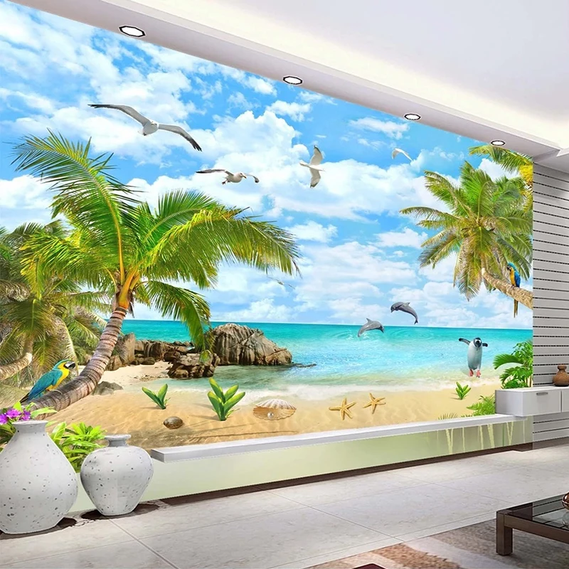 Mural 3D autoadhesivo de pared Paisaje de playa caribeña - Decomural3D