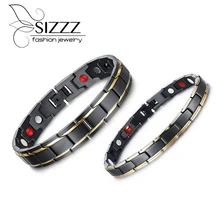 SIZZZ браслет из чистого титана магнитный браслет 12 мм черный Золотой магнитный браслет для мужчин и женщин