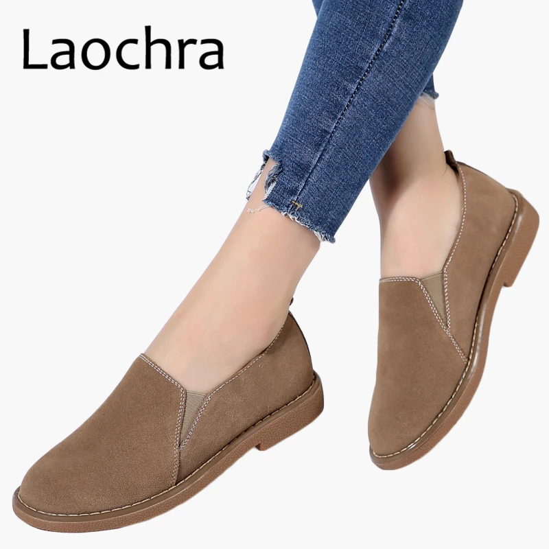 

LAOCHRA Women Basic Flats Shoes Spring Cow Suede Leather Slip-on TPR Ladies Casual Shoes Moccasins Sewing Female Footwears