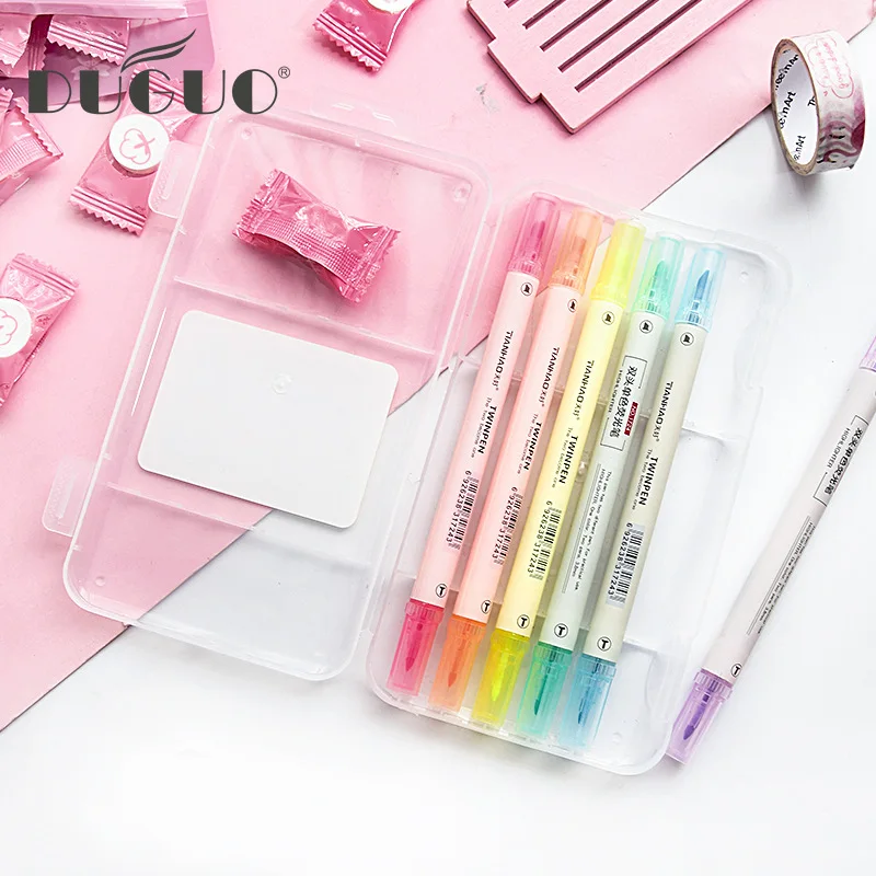 

DUGUO Cute Stationery 6 Color Highlighter Candy Color Double Head Colored Pen Student Marking Key Painting Graffiti Set Kawaii