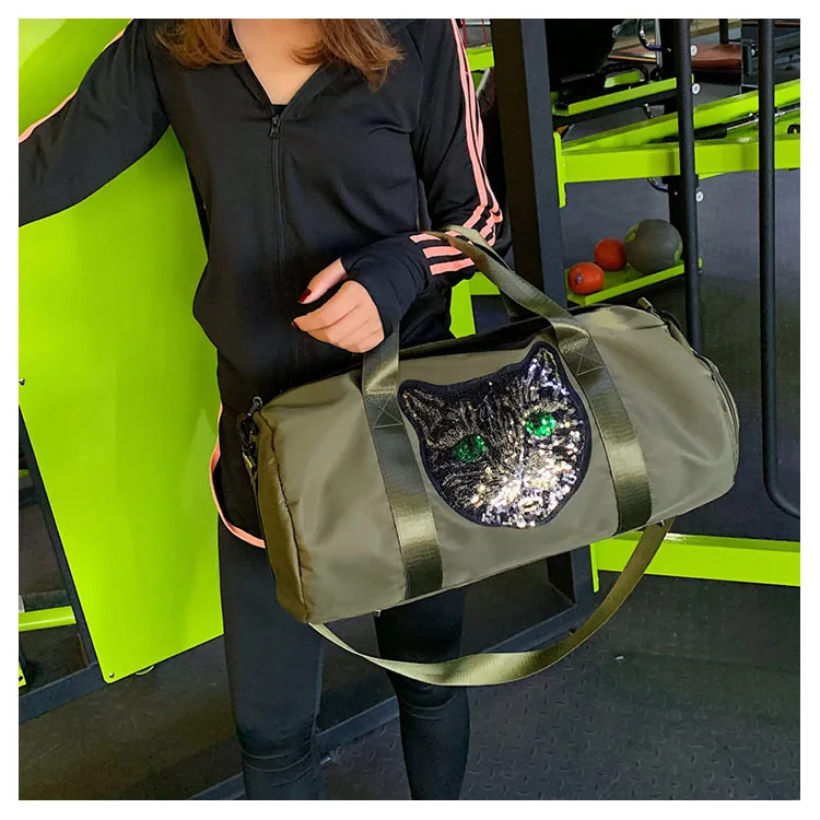 Женская дорожная сумка с принтом кота, блестящая сумка на плечо, мужская спортивная сумка, женская спортивная переносная спортивная сумка