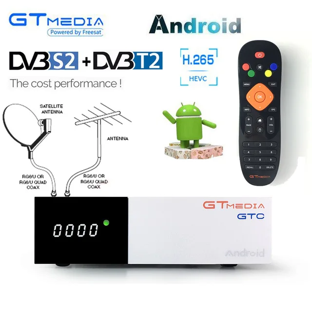 

Gtmedia freesat GTC Android 6.0 TV BOX DVB-T2/S2/Cable/ISDBT Amlogic S905D 2GB RAM 16GB ROM freesat+1 year free Russia CCcam
