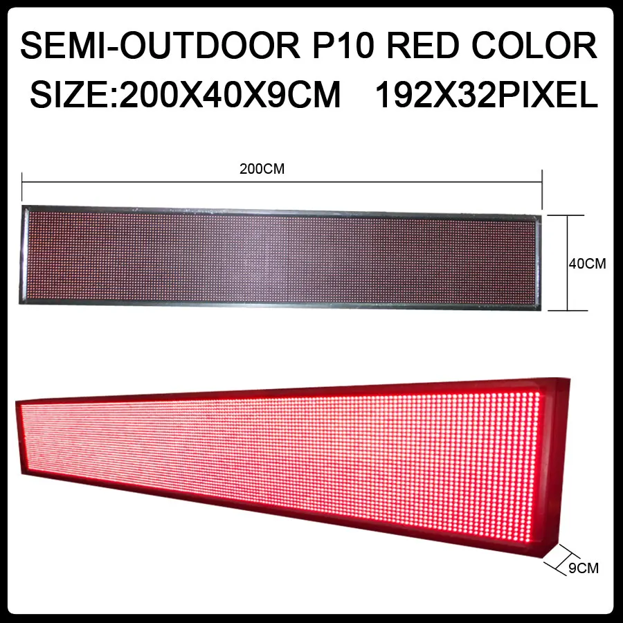 

Semi-outdoor P10 red color 192X32pixel LED scrolling message moving signs wall advertising programmable dispaly panel shop sign