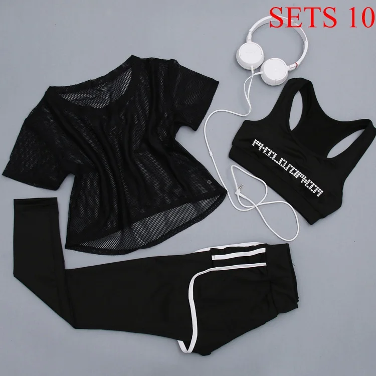 Women Sportwear 3 Pieces Suits Fitness Yoga Set T-Shirt&Bra&Shorts Sport Set Gym Clothes Sport Wear Training Suit Running,ZF197 - Цвет: Sets 10