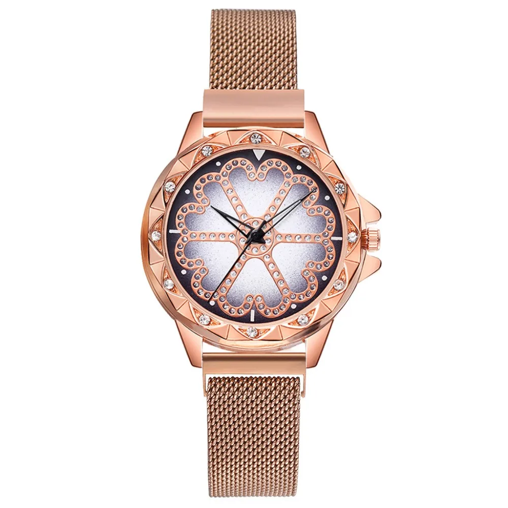 Flower Diamond Luxury Ladies Magnet Buckle Wristwatches Elegant Women s Fashion Rose Gold Female Quartz Clock Mesh Strap Watch