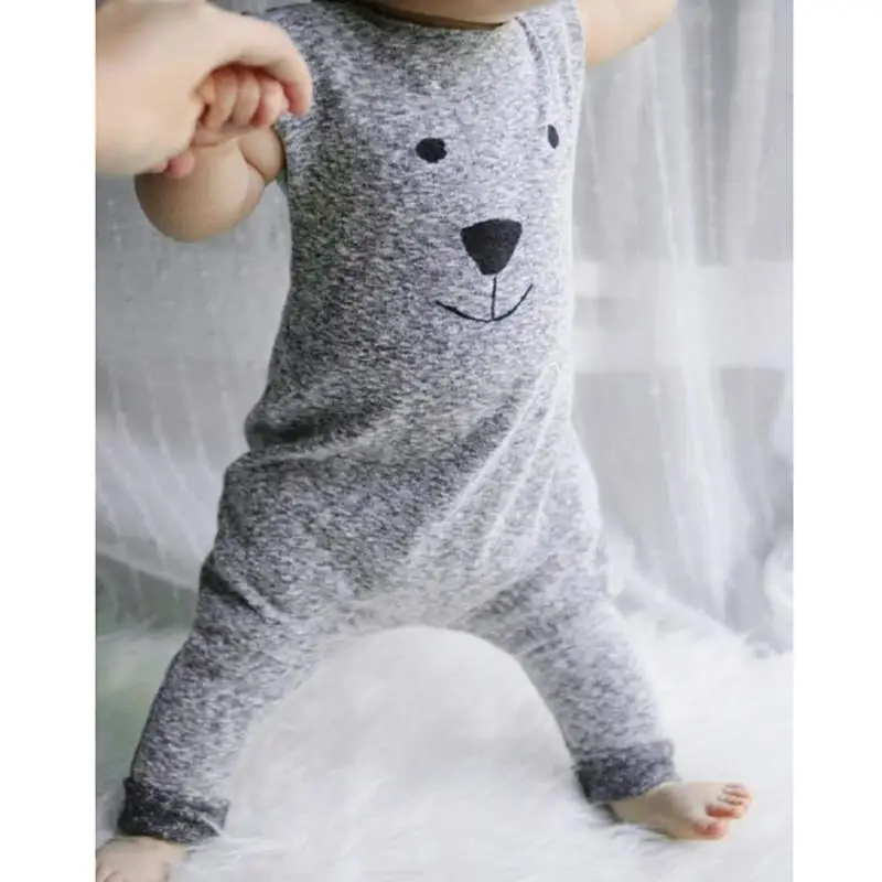 

2018 Summer Baby Boys Sleeveless Cartoon Bear Printed Cotton Romper Jumpsuit Kids Clothes for 1-3T