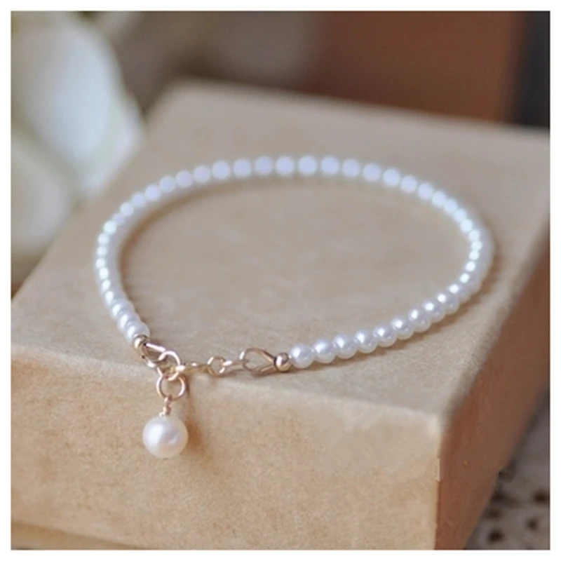 

Lii Ji Natrual AAA 3-4mm White Potato Shape Real Freshwater Pearl 925 sterling silver Gold ColorFashion Bracelet