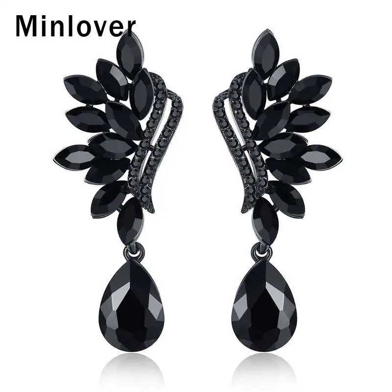 

Minlover Vintage Black Teardrop Crystal Bride Drop Earring for Female Angel Wing Dangle Earring Jewelry Women Accessories EH1043