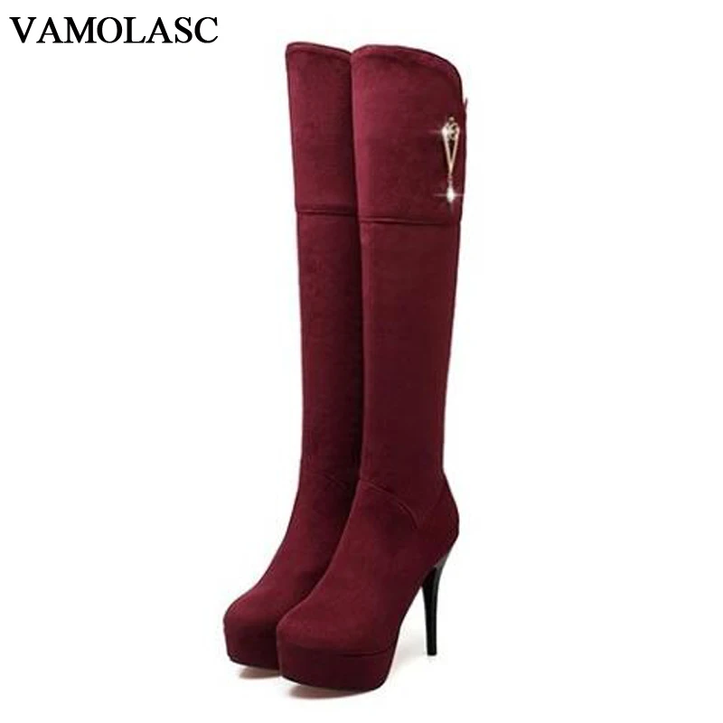 VAMOLASC New font b Women b font Autumn Winter Faux Suede Over the Knee Boots Zipper
