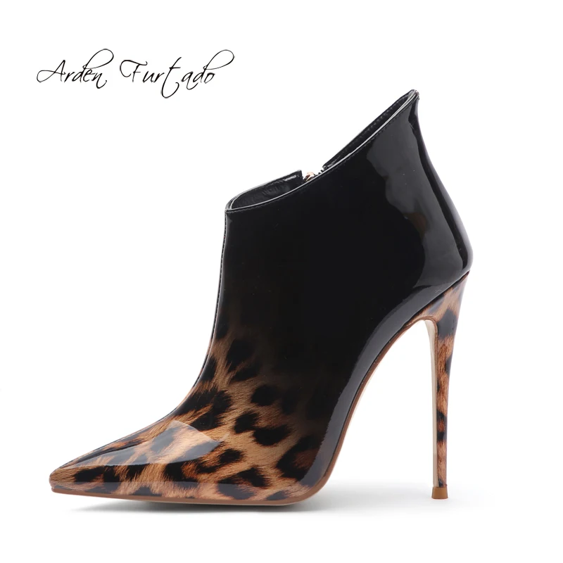

Arden Furtado fashion women's shoes in winter 2019 pointed toe stilettos heels zipper short boots leopard print big size 45
