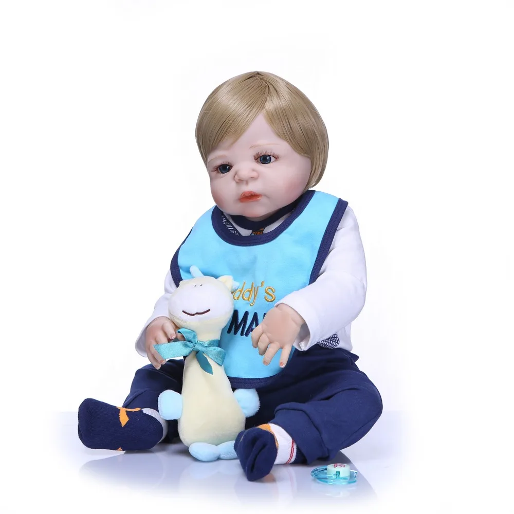 

Bebes reborn NPK brand reborn baby dolls 23"57cm full silicone reborn boy dolls blond wig can enter water boneca child gift