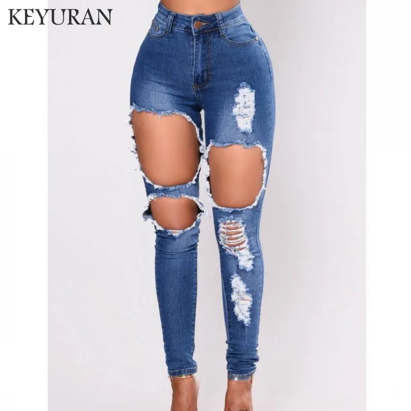 

Occident New Boyfriend Fashion Cotton Elastic Ripped Hole Jeans Womens Denim Skinny Jeans For Women Jean Pencil Pants Plus Size