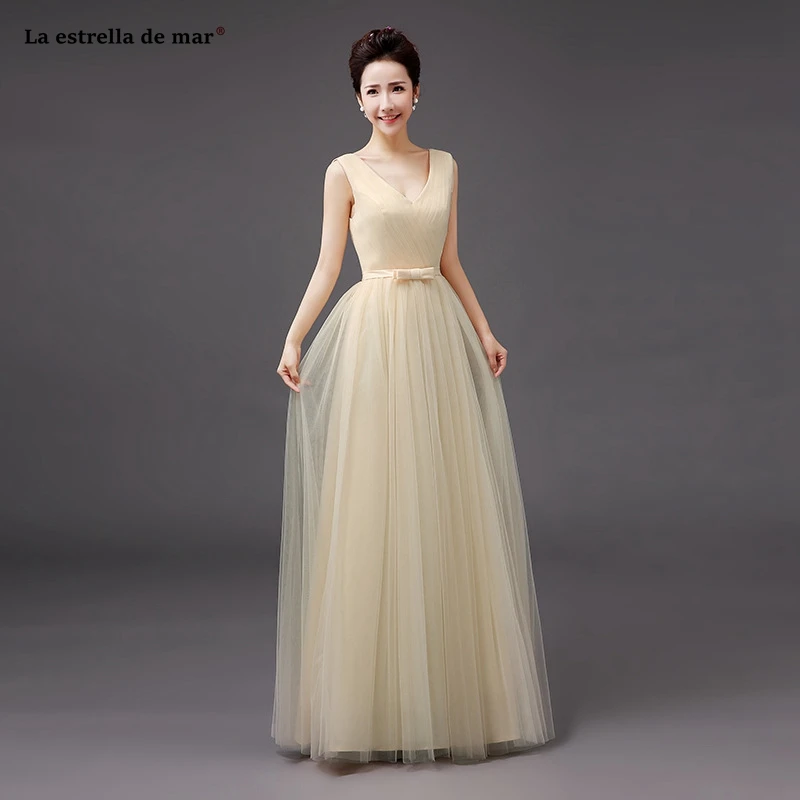Vestido dama de honor boda Тюль 4 стиля с плеча линии платья подружки невесты цвета шампань longo свадебное платье для гостей
