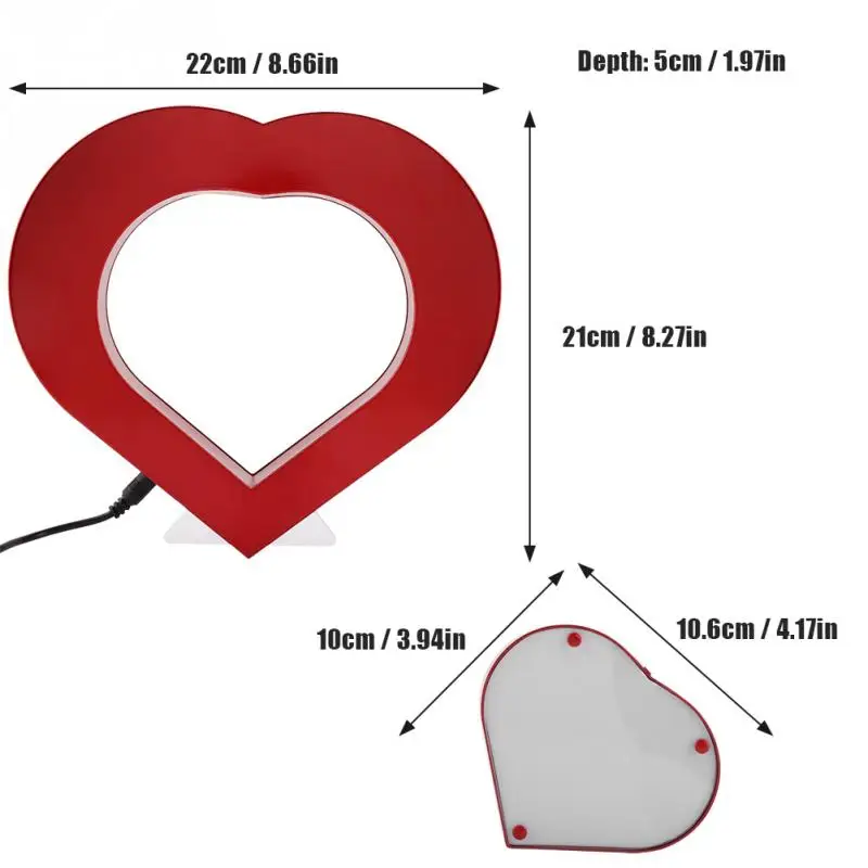 Плавающая фоторамка светодиодный В Форме Сердца магнитная левитация фоторамка домашний офис рамка свадебное украшение - Цвет: Красный