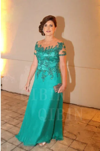 Г. с украшением на выбор длинные платья для матери невесты Вечерние платья больших размеров, платье с коротким рукавом MMZ17 - Цвет: Зеленый