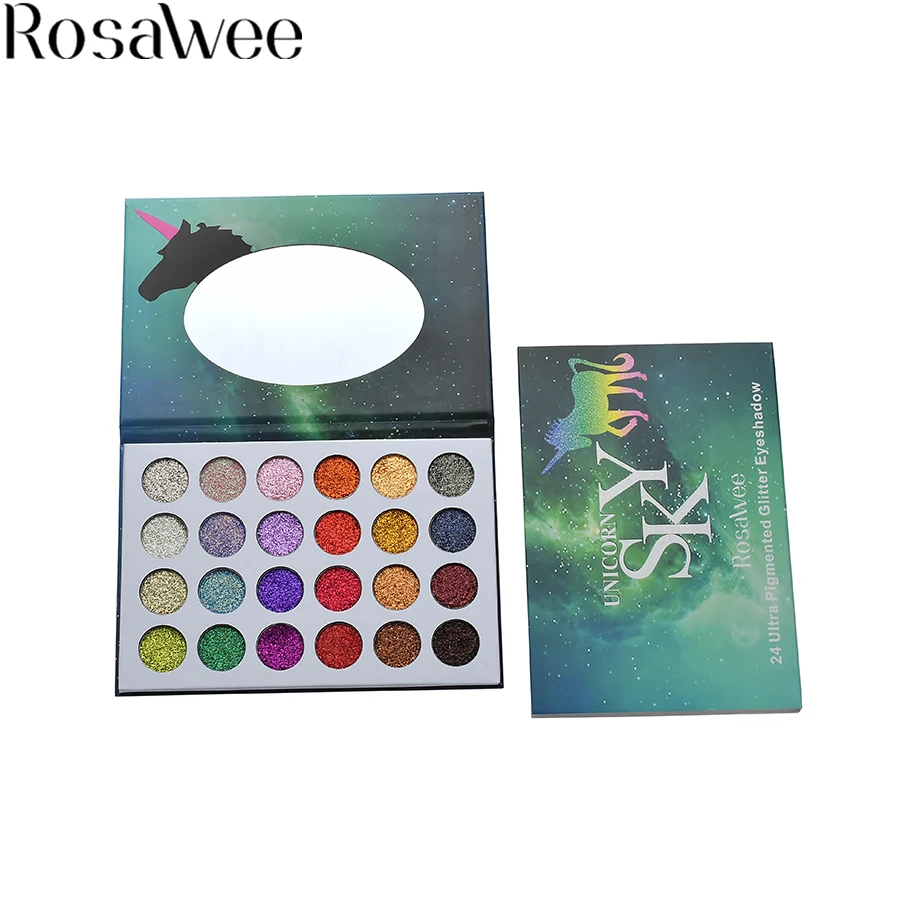 

ROSAWEE 24 Color Diamond Pressed Glitter Eyeshadow Unicorn Palette High Pigment Natural Eye Shadow With Mirror ES-SKY-05#