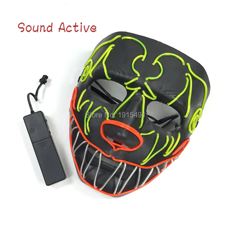 

Holiday Lights Glow Scary Cosplay Skeleton Mask Light Up EL Mask Big Terror Payday2 Led Glow Neon Illuminated Film Sawtooth Mask