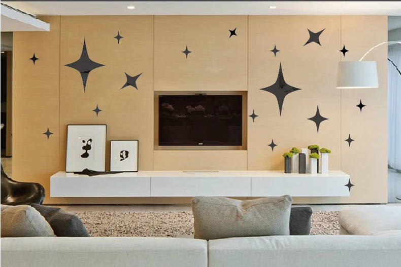 66 Pcs Twinkle Stars Ceiling Decor Diy Mirror 3d Wall Stickers