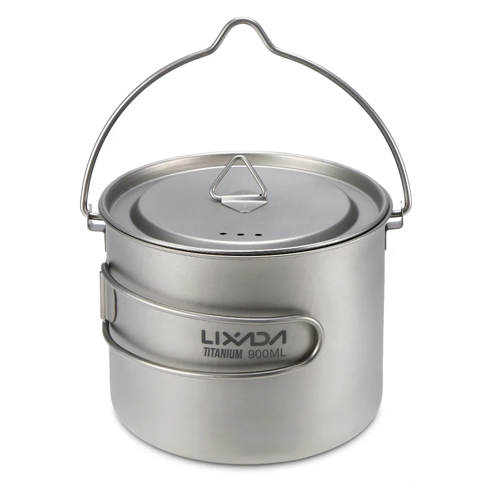 Lixada портативный подвесной походный горшок 900 мл, титановая чашка, чашка для воды с крышкой, складная ручка, походная посуда для пикника, посуда - Цвет: pot