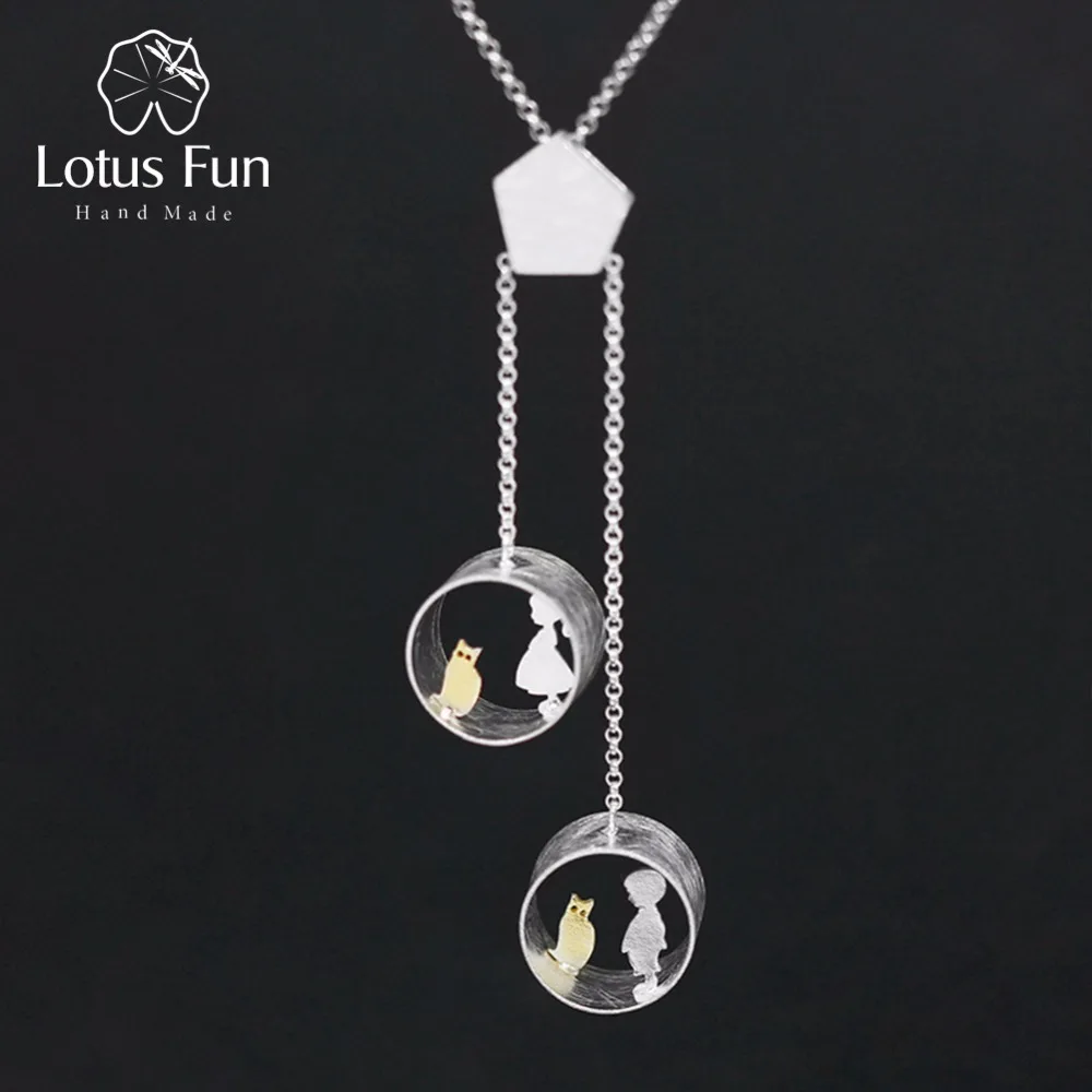 Lotus Fun реальные 925 серебро творческий ручной Красивые ювелирные изделия милые встреча любовь с кошкой кулон без Цепочки и ожерелья для Для женщин