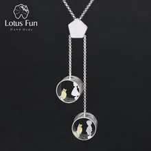 Lotus Fun реальные 925 серебро творческий ручной Красивые ювелирные изделия милые встреча любовь с кошкой кулон без Цепочки и ожерелья для Для женщин