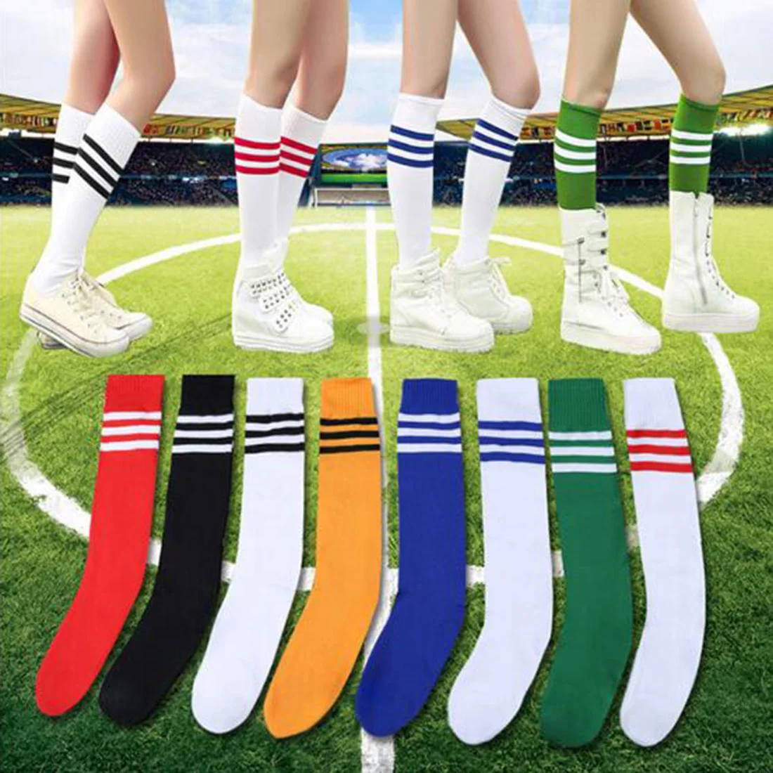 Brand New 1 Pair Adult Striped Thicken Soccer Baseball Football Socks Over Knee Ankle Sports Long Cotton Socks for girl Women