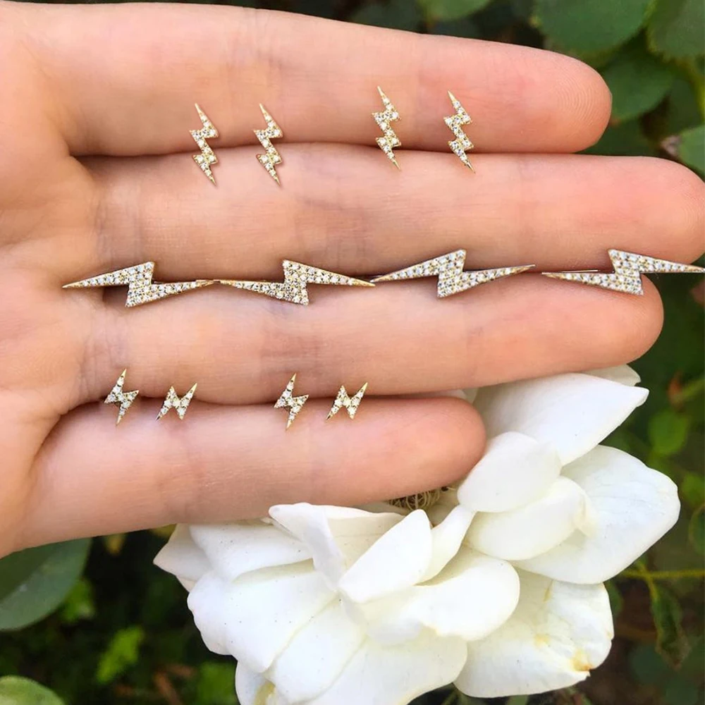 

Women Earrings Punk Personality Lightning Crystal Geometry Gold Earrings Set Exquisite Female Birthday Party Jewelry Accessories