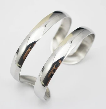 

Punk Designer Silver Color Stainless Steel Simple Hollow Out Wide Cuff Bangles Bracelets Opening Bangle Bracelet