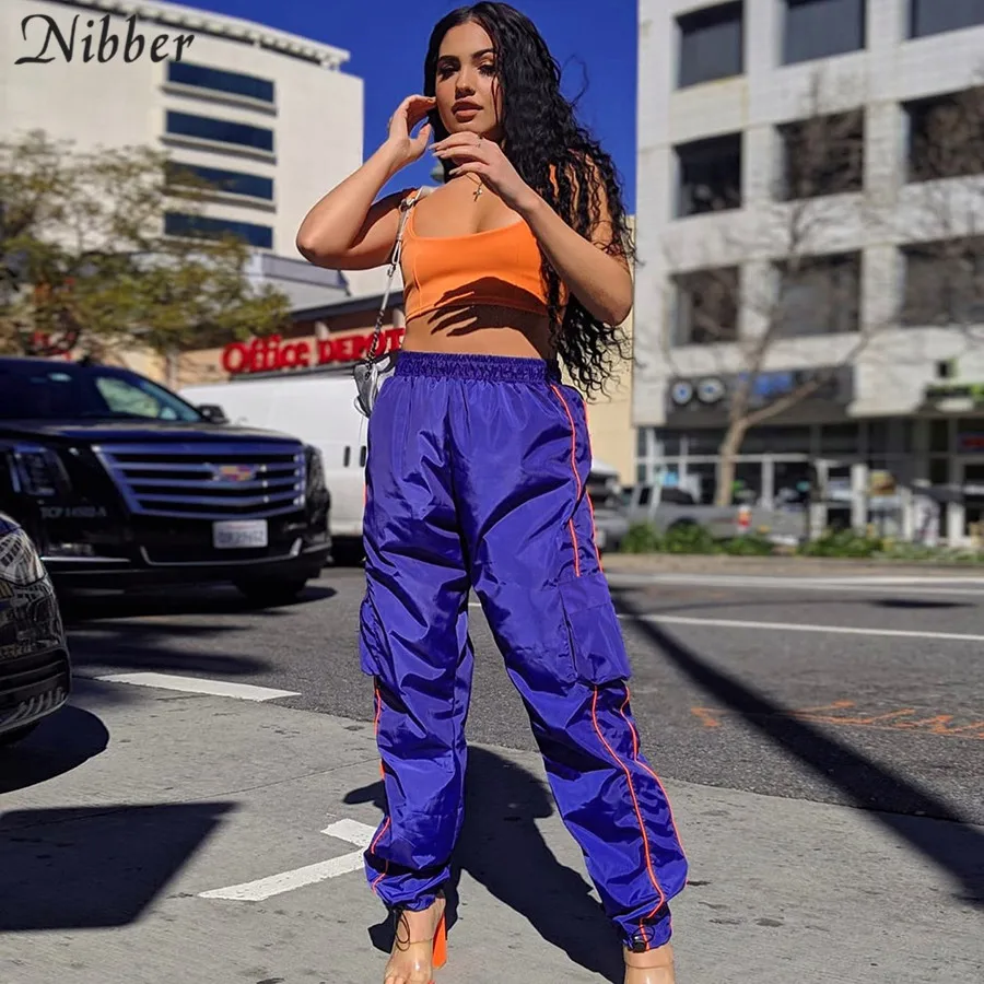 

Nibber fashion Neon blue cargo pants womens 2019 spring hot casual pants ladies loose Solid office lady Street harem pant mujer
