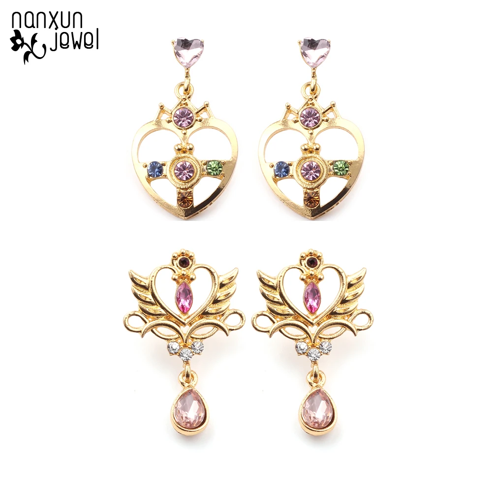 

Gold Color Sailor Moon Drop Earrings Heart Shape Pink Crystal Pendant Women Girl Earrings jewelry Accessories For Cosplay